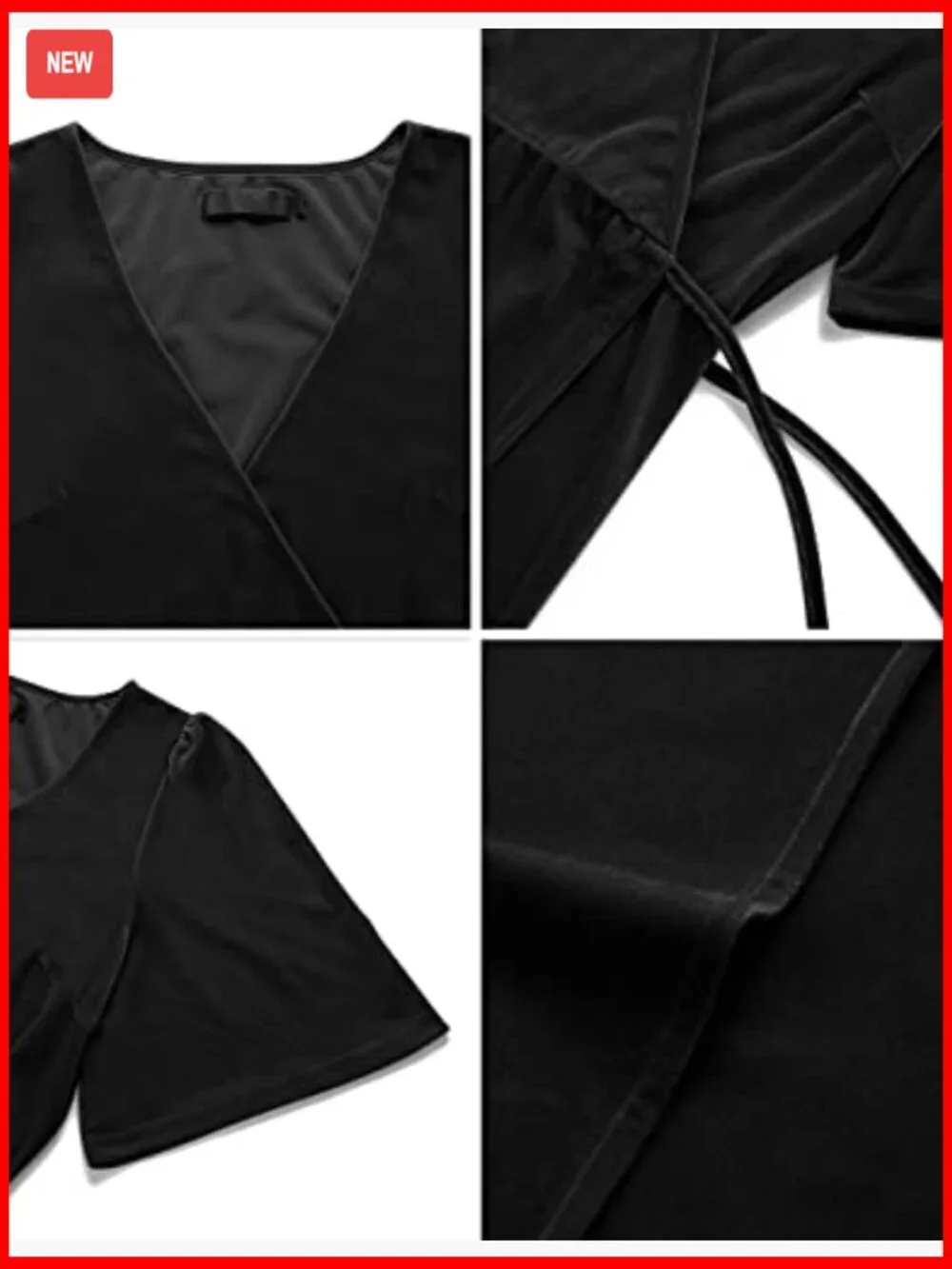 Velvet Maxi Dress V Neck Bell Sleeves Wrap Tie Waist Split Hem Formal - Picture 6 of 7